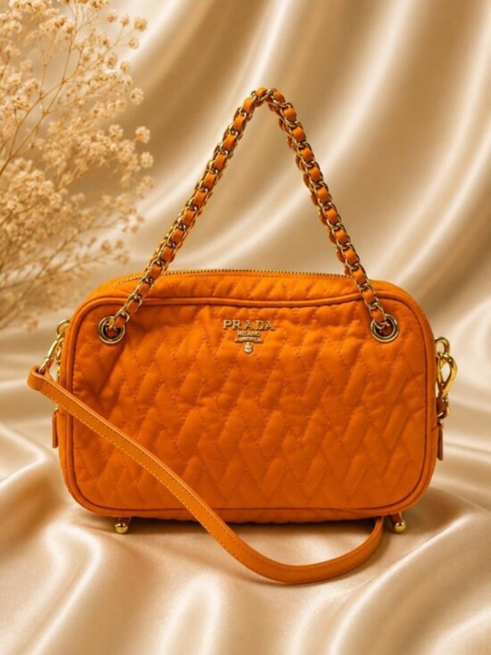 Authentic Prada Tessuto Impuntu Quilted Nylon Chain Crossbody Bag